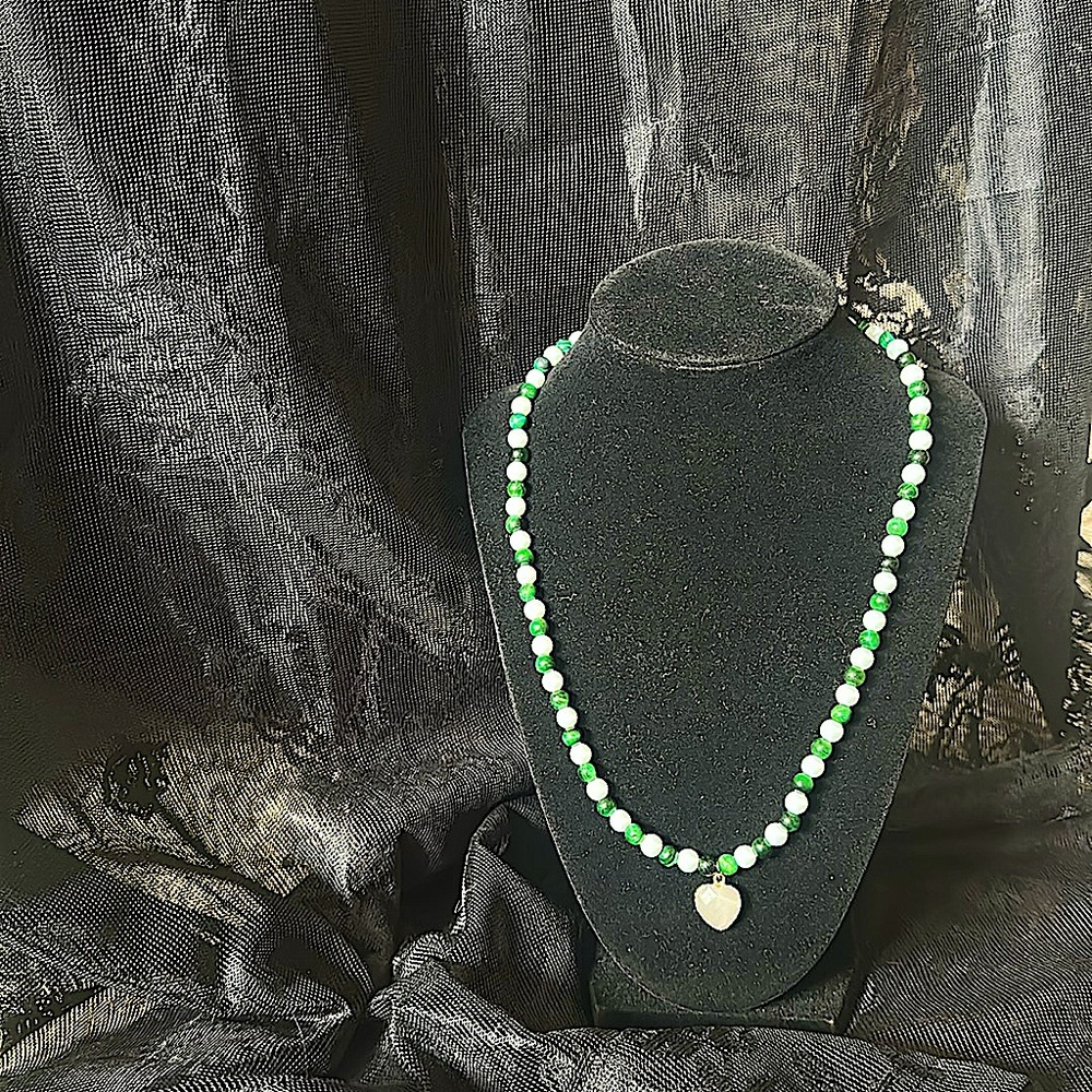 Quartz Heart Necklace(With Snow Jade, Green Cat’s Eye, Quartz & Malachite)